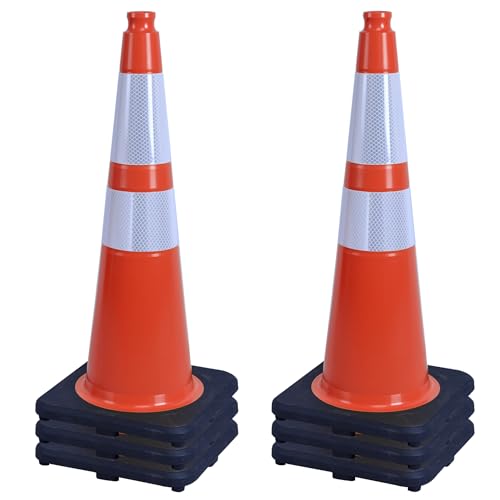 OrangeStar 6-Pack 28" Traffic Cones, Orange Safety Cones with Reflective Collars, Weighted Rubber Base for Construction, Parking Lot, Road Work, Flexible PVC, Indoor & Outdoor Use - color: Orange, size: 28in