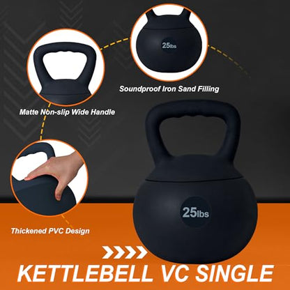 DlandHome Kettlebell Weights Strength Training Kettlebell-Great for Full Body Workout and Strength Training,Easy Grip Handle,PVC Filled with Iron Sand - color: Black-25lbs