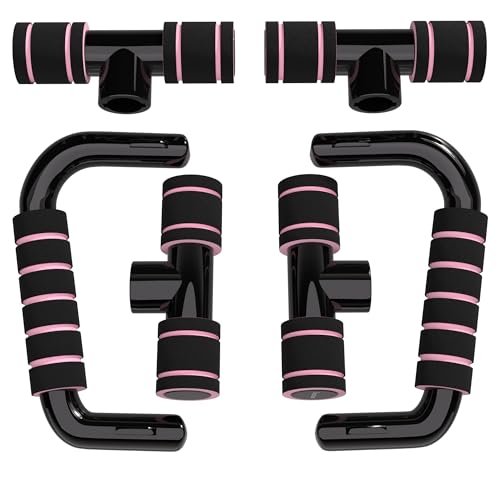 READAEER Push Up Bars Gym Exercise Equipment Fitness 1 Pair Pushup Handles with Cushioned Foam Grip and Non-Slip Sturdy Structure Push Up Bars for Men & Women - color: Pink