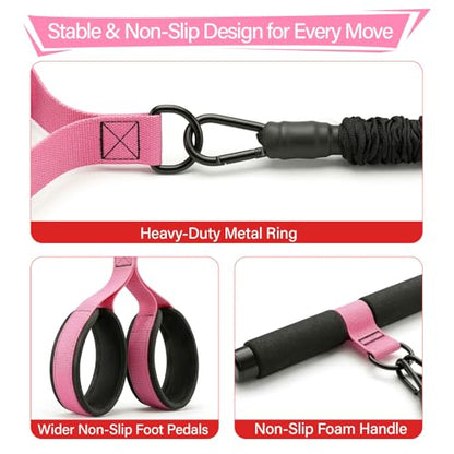 Pedal Resistance Band with Handles, 3 Adjustable Bands, Each Band Provides up to 30 lbs at Maximum Stretch, Combine 1/2/3 Bands for up to 90 lbs, Full Body Home Workout for Core, Arms and Legs