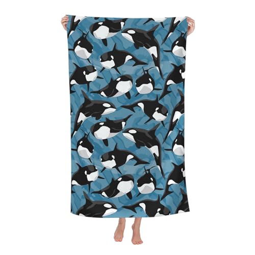 WIBUE Killer Whale Microfiber Oversized Beach Towel, Lightweight Quick Dry Sandproof Towels 60”x30” for Swim Pool Yoga Gym Camping Beach Essentials Accessories Vacation Gift (Killer Whale) - color: Killer Whale