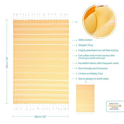 Cacala 100% Turkish Cotton Kitchen Tea Towels, Highly Absorbent Luxury Soft Quick Drying Dish Towel with Hanging Loop for Gym, Yoga, Bath, Sports, Cleaning and Kitchen (23 x 36), Apricot - color: Apricot