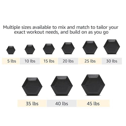 6-10 Pair Iron and Rubber Dumbbell Set 350/450 and 550 lbs 5-50 lbs Hand Free Weight for Strength Hex Coated Weights with Vertical Storage Rack Home Gym 5-50 lb - Black