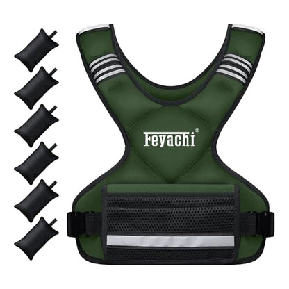 Feyachi Adjustable Weighted Vest, 3-32lb Vest with 6 Ironsand weights - color: Green, size: 3-12 lbs