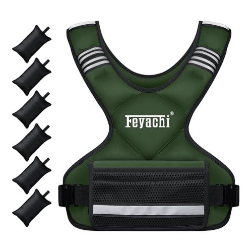 Feyachi Adjustable Weighted Vest, 3-32lb Vest with 6 Ironsand weights - color: Green, size: 3-12 lbs