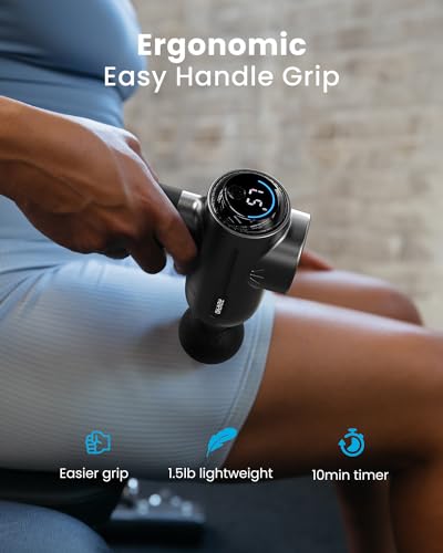 RENPHO Active+ Thermal Massage Gun with Heat, Fathers Day Dad Gifts, App Control, Deep Tissue Percussion Massager for Back and Neck, Portable Handheld Massager with 5 Speeds, 5 Attachments, Carry Case - color: Coal Black