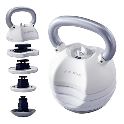 BYZOOM FITNESS Pure Series Adjustable Kettlebell 30/40/50LB - 5-IN-1 Weight Change, Patented Quick-Change Machenism, Ergonomic Curved Handle for Home Gym, Strength Training, HIIT, White OR Black - color: 40LB White