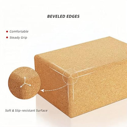 Yoga Block - Fine-Grain Cork Block, Yoga Equipment, Home Gym Accessory, Pilates Tool, Lightweight for Travel, Extra Firm Workout Accessory with Comfortable Edges