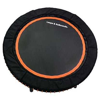 LEAPS & REBOUNDS 48" Adjustable Stability Bar Attachment with 48" Mini Fitness Trampoline and Home Gym Rebounder for Cardio Exercises, Orange