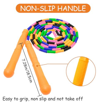 Beaded Jump Rope 1 Pack/2 Pack, ACEONE Segmented Skipping Rope for Kids Adults, Adjustable Tangle-Free Toddler Jumping Rope for Fitness Exercise Training - color: Rainbow Yellow