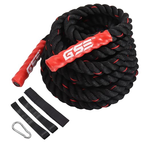 GSE Games & Sports Expert Gym Battle Rope, Heavy-Duty Workout Ropes for Indoor & Outdoor Workout, Exercise Rope for Strength Training - 30,40,50 Feet Lengths Available - color: Black&Red, size: 40ft x 2"