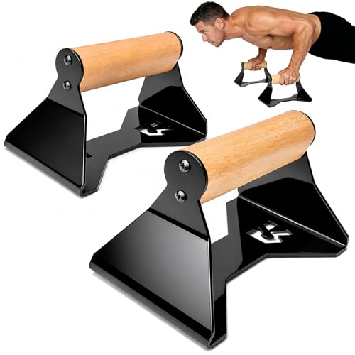 Rocalt Push Up Bars with Wooden Handles, Heavy Duty Steel Parallettes Push Up Handles, Anti-Slip Calisthenics Equipment for Home Gym, Wrist-Friendly Strength Training Bars
