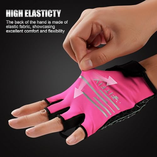 Cycling Gloves for Men and Women, Half Finger Padded Bike Gloves - color: Pink, size: Large