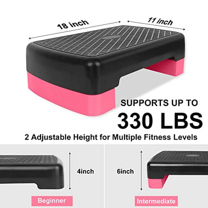 Height-Adjustable 4"-6" Step Aerobics Platform Fitness Equipment Stepper Trainer Exercise Step Platform with 2 Riser