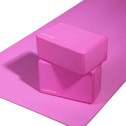 Signature Fitness All Purpose 0.25 Inch Thick High Density No Tear Exercise Yoga Mat with Strap & Lightweight Features for Indoor & Outdoor Use, Pink