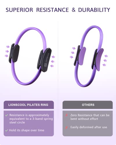 Pilates Ring Set – 14" Anti-Deformation Magic Circle with Padded Handles, Mini Ball, Resistance Bands, Guide & Bag - color: Purple