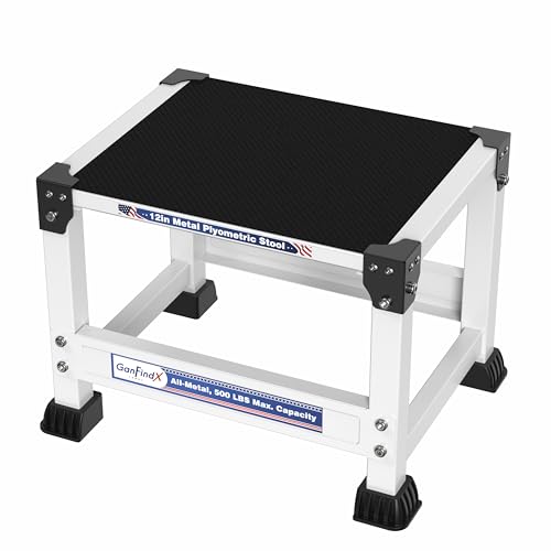 GanFindX Steel Plyo Box 12 Inch with 15 * 12 Inch Surface Metal Plyometric Jumping Box Home Gym Jump Trainer for Fitness Exercise Agility Stamina Conditioning Strength Training, White