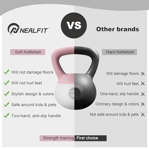 NEALFIT Soft Kettlebell 5LB/10LB/15LB/20LB/25LB, Kettlebells for Home Gym Strength Training, Anti-Slip Fitness Weights for Men Women - color: 20LB Pink-White