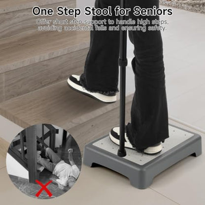 Stepping Stool One-Step, Elderly Moveable Non-Slip Platform, 440 Lbs Strong Bearing Capacity Half Stair, Short Step Supportive Riser for Senior & S for Stairs Beds Cars