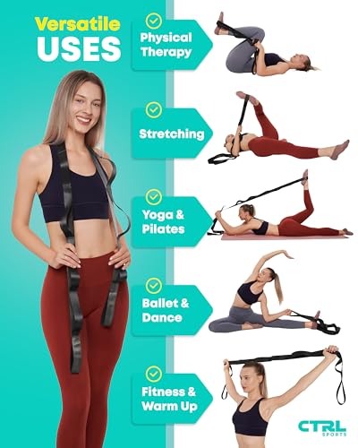 Stretching Strap Non Elastic Yoga Strap with Loops - Stretching Band for Physical Therapy, Stretch Bands for Exercise and Flexibility - Stretch Strap with 10 Loops, Hamstring & Leg Stretcher by CTRL Sports