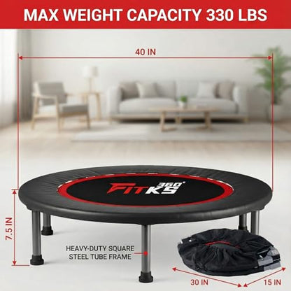 40'' Foldable Fitness Trampoline – Indoor & Outdoor Rebounder with Safety Pad, Includes Interactive Fitness Game for Body & Mind, Supports Up to 400lbs