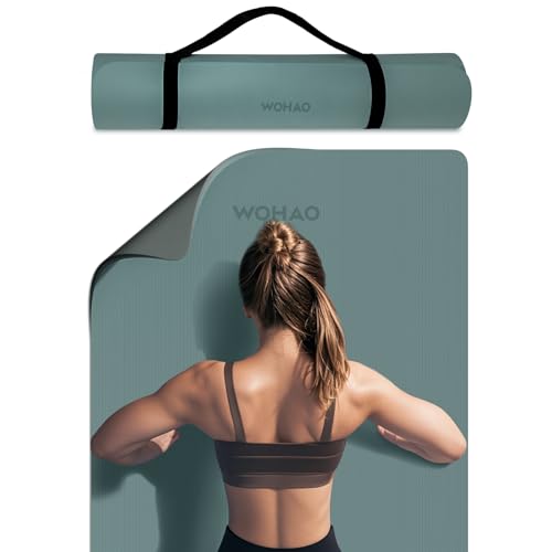 Extra Thick 8mm Yoga Mat, 72"x28" Non Slip Exercise Mat, Reversible 2-Sided Dual Color Premium POE Material, with Carrying Strap for Yoga, Pilates, Home Gym - color: Dark green+Dark grey, size: 183*70*0.8cm