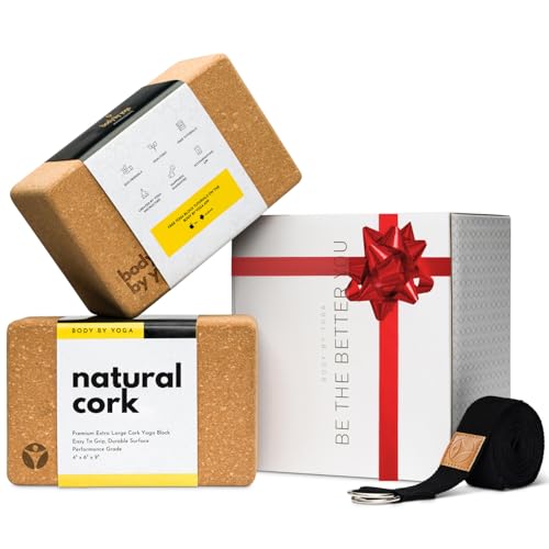 Cork Yoga Blocks 2 Pack – High Density Non Slip with Select Cork Grain for Chip-Resistant Durability | Extra Thick 4” for Support & Stability | Natural, Smooth, and Crumble Free | Body By Yoga