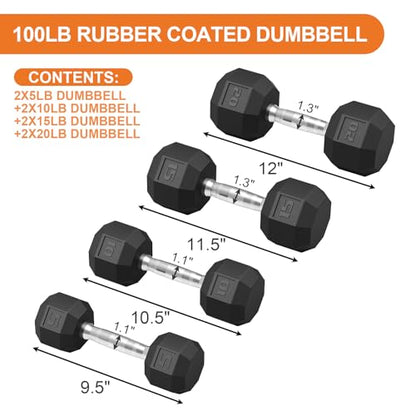 Rubber Coated Hex Dumbbell Weight Set, Multiple Sizes Exercise & Fitness Dumbbells,100LB Set,110LB Set,200LB,350LB,450LB,550LB, 35-50Lbs Pairs for Muscle Toning, Strength Building & Full Body Workout