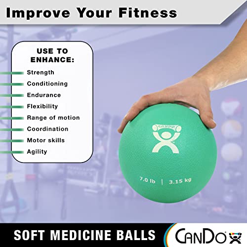 CanDo Soft Medicine Ball 7" Diameter 7lb Green Exercise Ball for Physical Therapy and Fitness Exercises, Easy Grip Rubber Weighted Ball for Workouts - size: 7 Pound