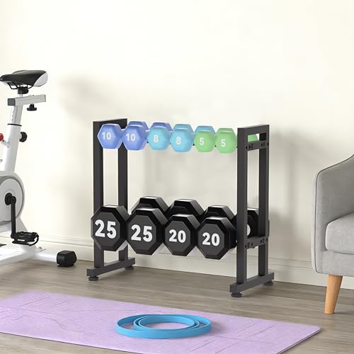 Dumbbell Rack 2-Tier 18 IN Length Adjustable Weight Rack for Home Gym Dumbbells Kettlebell, Small Dumbbell Rack 250 LB Capacity, Dumbbell Rack Stand Only