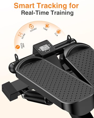 HOELLL Mini Stair Stepper with Resistance Bands for Exercise at Home, Portable Under Desk Twist Steppers for Office, Workout Equipment for Full Body Workout, 220lb Weight Capacity, LED Display