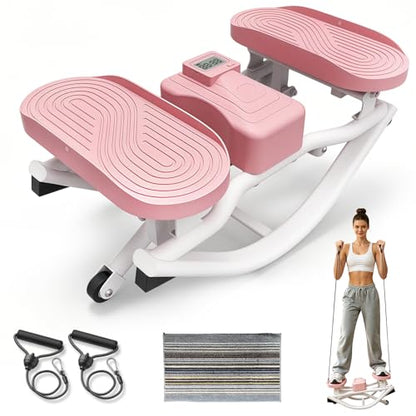 Rock Stepper, Side to Side Rock Stepper Exercise Machine, Low-Impact Balance Board with Digital Counter and Resistance Band, 330 LBS Weight Capacity for Full Body Workout Balance - color: Pink
