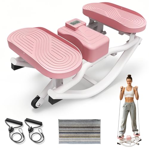 Rock Stepper, Side to Side Rock Stepper Exercise Machine, Low-Impact Balance Board with Digital Counter and Resistance Band, 330 LBS Weight Capacity for Full Body Workout Balance - color: Pink