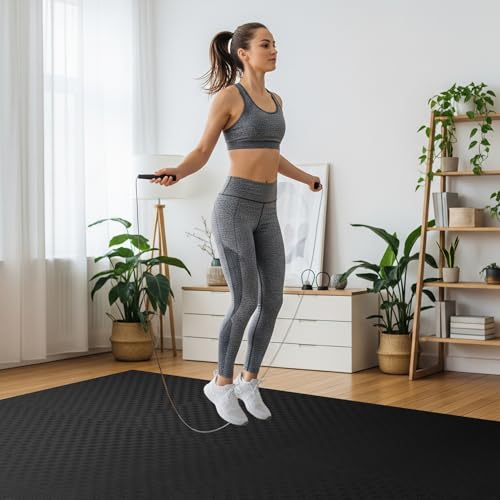 HealSmart Extra Thick Puzzle Exercise Mat 1", EVA Interlocking Foam Floor Tiles, Non-Slip Protective Padding for Workout Room, Home Gym, Daycare Flooring or Playroom, Black-1 Inch-24 SQ FT