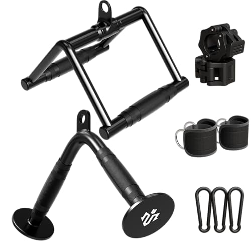 Mikolo Cable Attachments for Gym, Heavy-Duty Cable Machine Attachment Set with LAT Pulldown, V Bar, Double D Handle, Ankle Straps, and Barbell Clamps for Home Gym