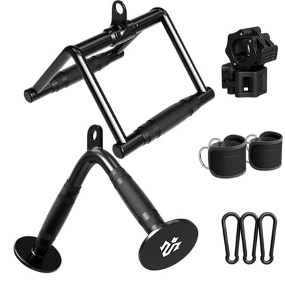 Mikolo Cable Attachments for Gym, Heavy-Duty Cable Machine Attachment Set with LAT Pulldown, V Bar, Double D Handle, Ankle Straps, and Barbell Clamps for Home Gym