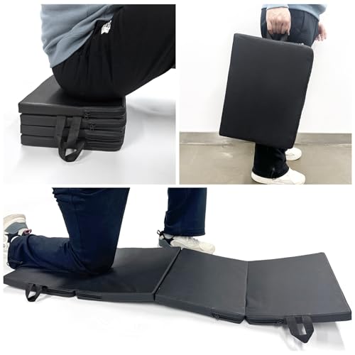 Foldable Mechanics Mat for Garage Work, 48 X 16 X 1.2 in Thick EPE Knee Pad Waterproof PU Leather Folding Mat with Carry Handle Portable for Garage, Garden, Home Gym Kneel or Lie Down