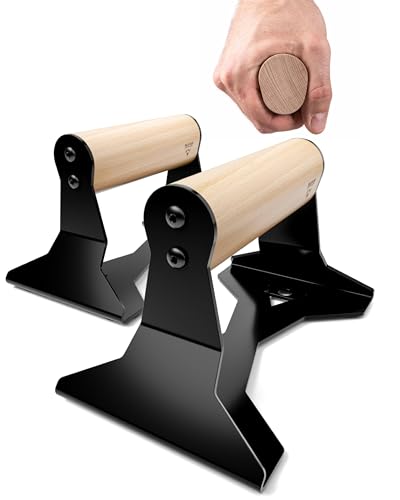 PULLUP & DIP Parallettes - Push Up Handles with Ergonomic Wooden Handles & Heavy-Duty Steel - Non-slip Parallettes Bars for Strength Training and Calisthenics - Press Up Handles for Push Ups