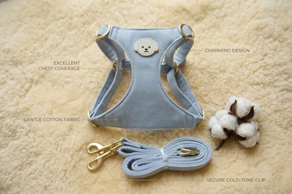 AetruffyPet 100% Cotton Dog Harness and Leash Set – Soft Breathable Vest for Small Dogs, Adjustable No-Choke Design, Lightweight Walking Set (XS/S/M) (Blue, S) - color: Blue, size: S