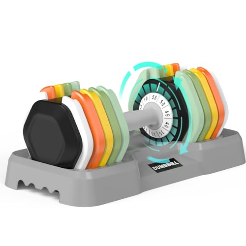 SKOK 25/55 lbs Pair Adjustable Dumbbells Set, Adjustable Weights Dumbbells Set for Men and Women with Anti-Slip Fast Adjust Weight by Turning Handle Dumbbell with Tray - color: 55lbs-Colorful-Single