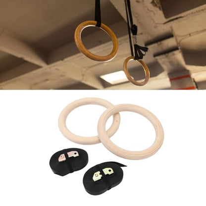 Wooden Gymnastics Rings, Birch Material for Bodyweight Fitness and Strength Training, Adjustable Straps, Smooth Finish for Safety, Perfect for Outdoor Workouts