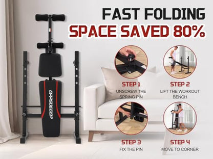 OPPSDECOR Multi-Function Weight Bench Set with Squat Rack Leg Extension & Leg Curl Adjustable Workout Bench for Full Body Fitness Foldable Flat/Incline/Decline Upgrade Bench Press for Home Gym