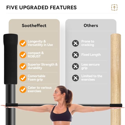 Yoga Stick 5ft Adjustable Stretching Stick, Versatile Exercise Stick Non-Slip Ends and Sponge Handles for Fitness, Flexibility and Balance, Posture Correction - Black