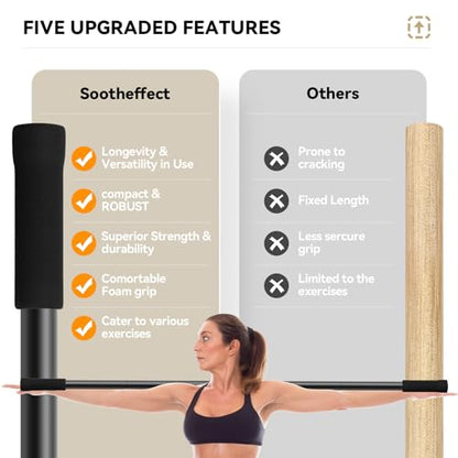 Yoga Stick 5ft Adjustable Stretching Stick, Versatile Exercise Stick Non-Slip Ends and Sponge Handles for Fitness, Flexibility and Balance, Posture Correction - Black