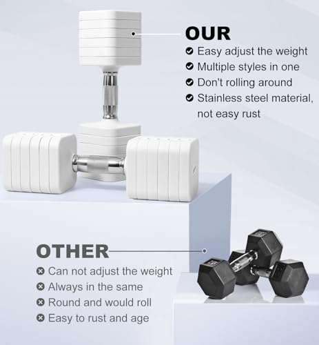 Adjustable Dumbbell Set for Women Men 7.5LB/10LB/15LB/20LB/25LB Each - color: White, style: 15LB Each [30 LBS Total]