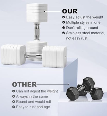 Adjustable Dumbbell Set for Women Men 7.5LB/10LB/15LB/20LB/25LB Each - color: White, style: 15LB Each [30 LBS Total]