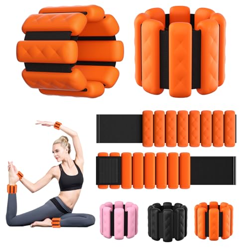Pilates Wrist and Ankle Weights for Women - Adjustable Weighted Bangles for Men, 2 lbs Weighted Arm Bands Foot Leg Weights for Walking, Yoga, Training, Exercise, Running, Set of 2 (1LB Each) - color: Bright Orange