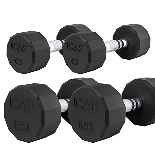 CAP 50 lbs Coated Dumbbell Set | Multiple Styles - color: 12-Sided Chrome Handles, style: 5LBx2, 20lbx2 Set