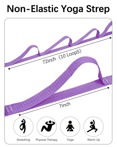 10 Loop Yoga Stretching Strap for Physical Therapy - Non-Elastic Exercise Band for Pilates, Yoga, Stretching for Women & Men