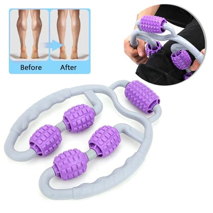 Wheels Muscle Roller, 10in Clamp Leg Massager Handheld 360 Degree All Surrounded Massage Relax Calf Yoga Fitness Equipment for Leg Arm Muscle (Purple Leg Massager)